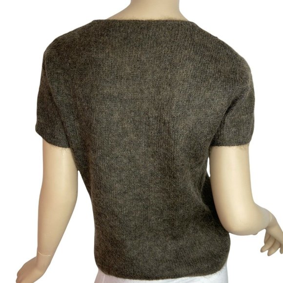 Vintage Anne Klein Sweater Top Fuzzy Knit Crewneck Short Sleeve Brown Small - Picture 2 of 9